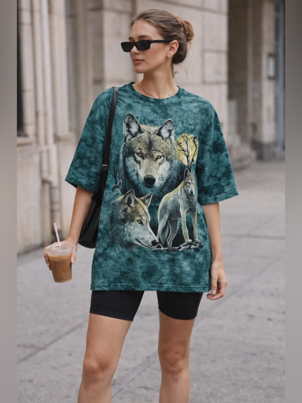 Vintage Wolf Graphic Tie-Dye Tee Oversized Fit Men’s L Boho Streetwear